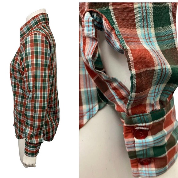 1980s Autumn Colored Plaid Shirt Button up Western Top / Women’s XS * - Picture 3 of 5